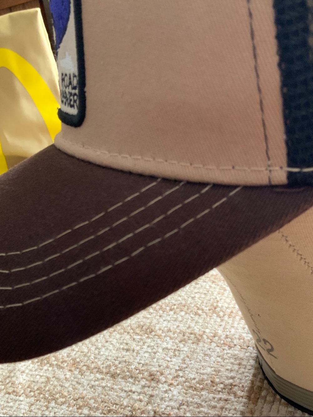 Road Runner Embroidered Trucker Hat in Cream and Brown - Picture 4 of 9